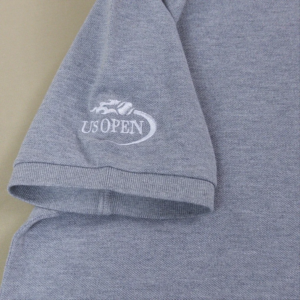 Polo Ralph Lauren Polo Shirt Mens Large Gray US Open Tennis/Emirates Custom Fit